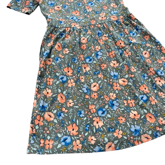 Lands’ End Womens Medium Gray Blue Orange Floral Short Sleeve Midi T-shirt Dress - Picture 14 of 16